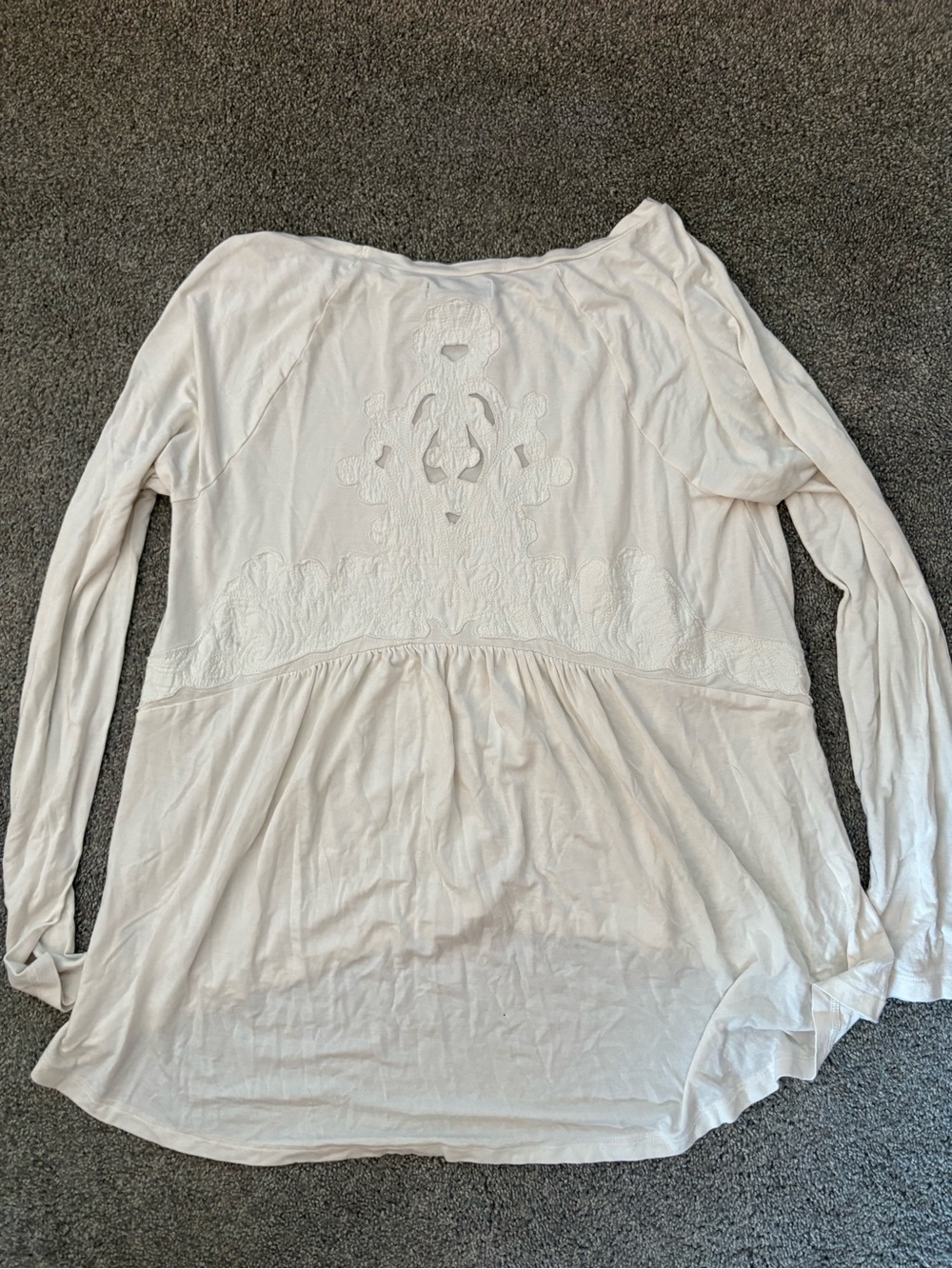 American Eagle Outfitters Soft Cream Embroidered Long-Sleeve Tunic Top- Medium